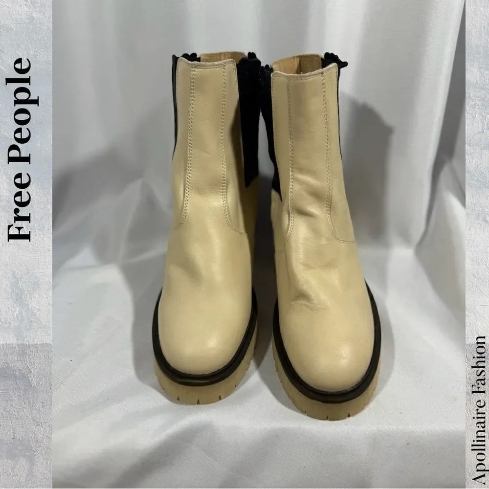 FREE PEOPLE JAMES CHELSEA LEATHER BOOTS IN CREME SIZE 40 NWT